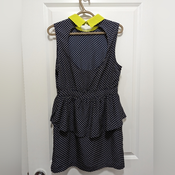 FOREVER 21 Exclusive collection | navy polka dot peplum layered dress, large - Picture 3 of 8